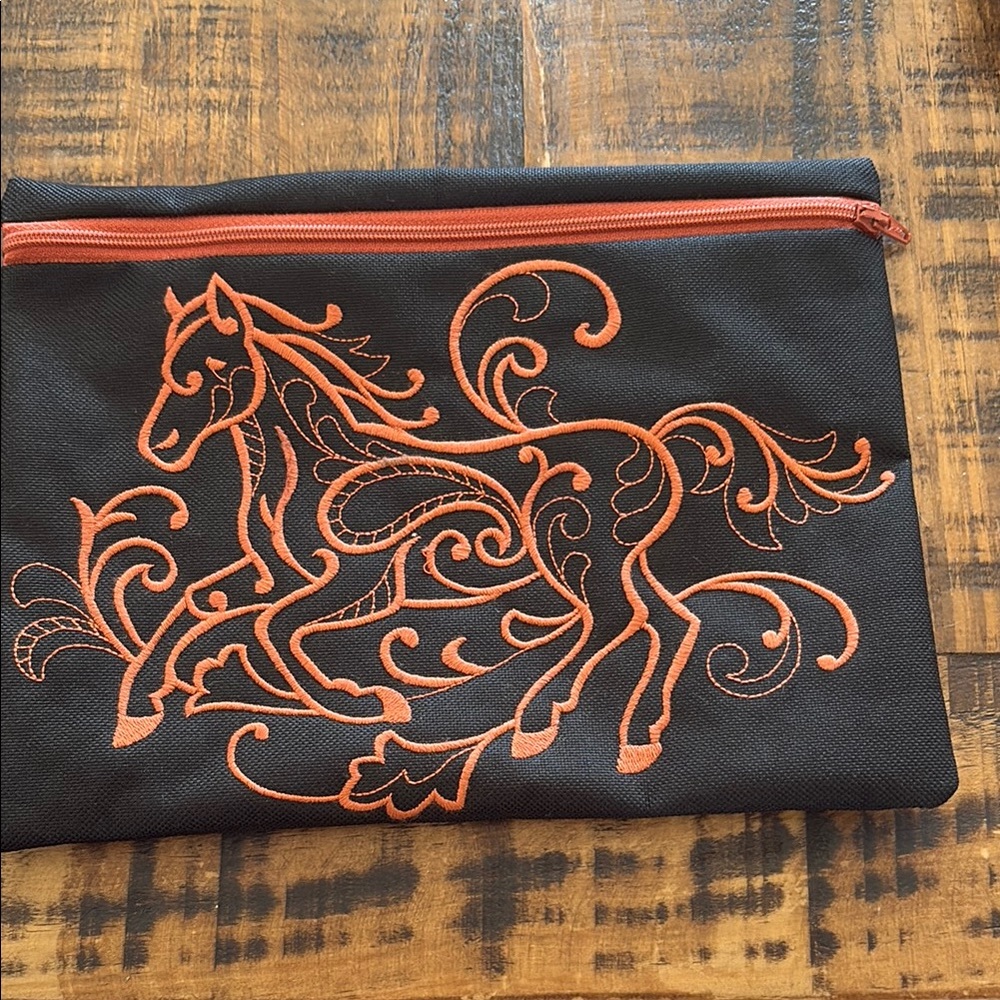 Black and Orangish brown Horse Embroidered Pouch